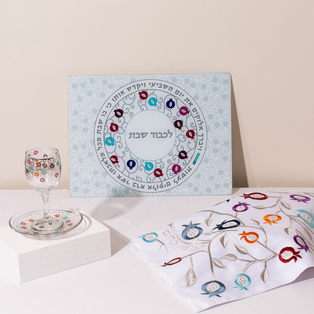 Glass Kiddush Cup Set with Pomegranate Design – Pomegranate Series