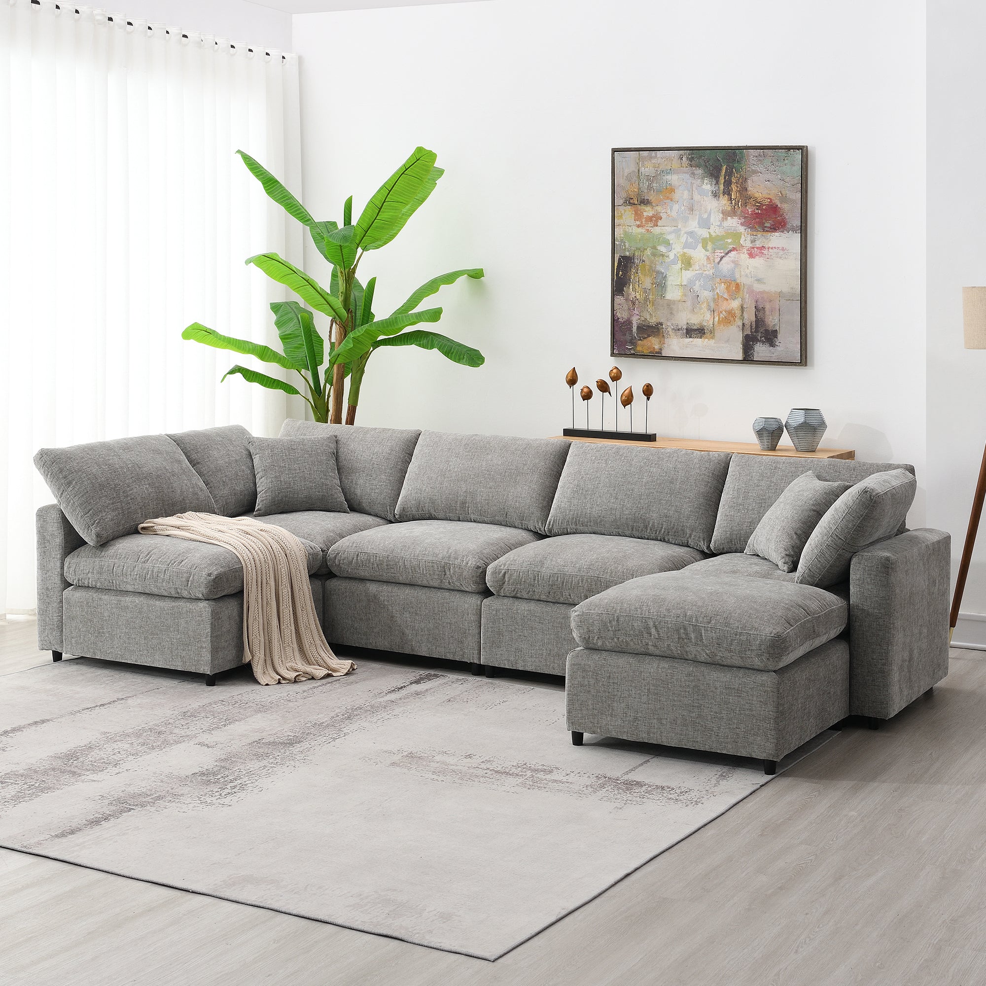 6-Seat U-Shape Modular Sofa with Ottoman, 130