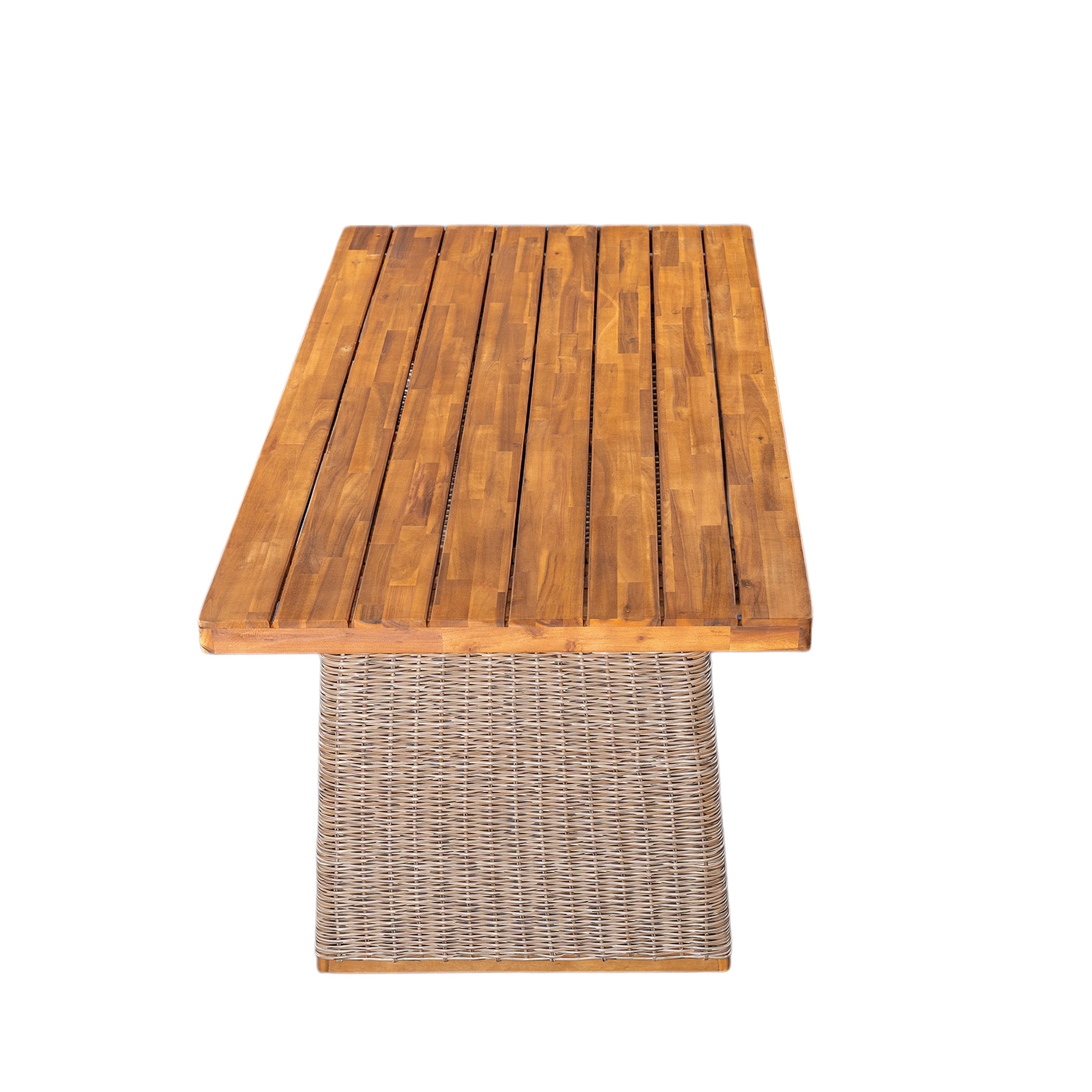 Outdoor Dining Set Acacia Wood Brown 3 Piece Table 2 Benches Rattan Legs