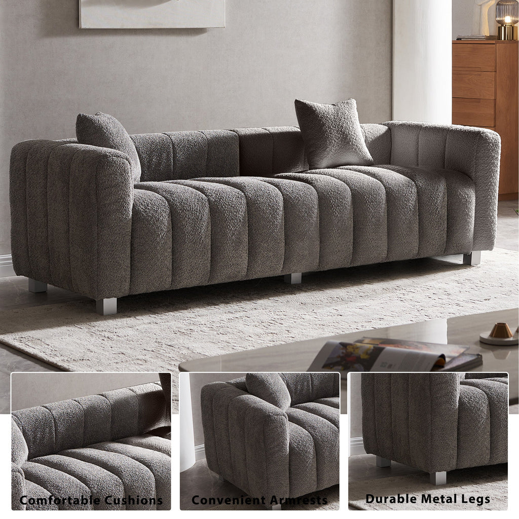 Sofa Modular Velvet Teddy Gray 3 Seat Metal Legs 87 In 750 LB