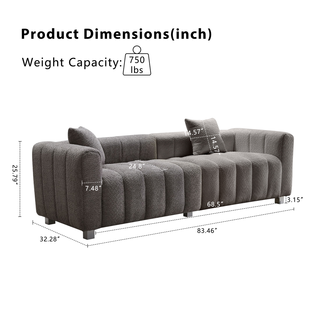 Sofa Modular Velvet Teddy Gray 3 Seat Metal Legs 87 In 750 LB