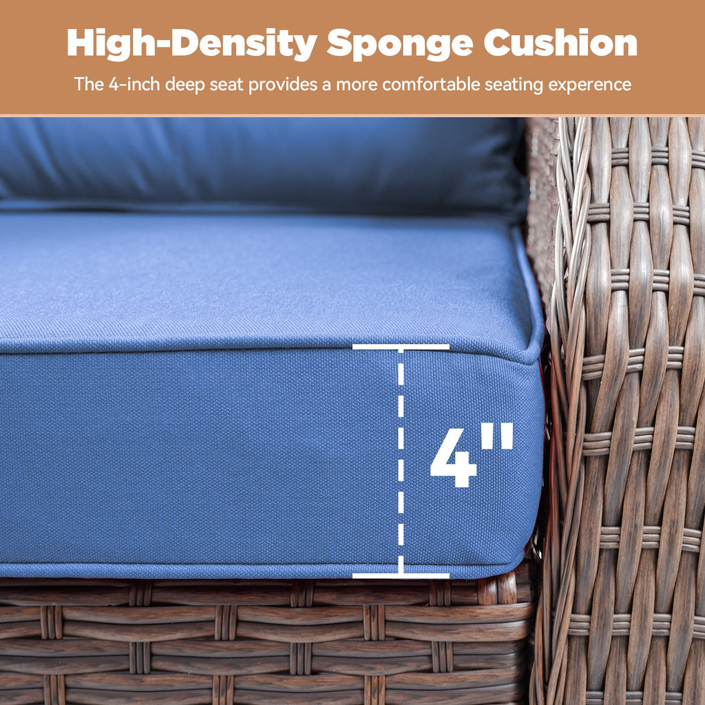 Outdoor Patio Wicker Swivel Rocker 3 Piece Set Blue