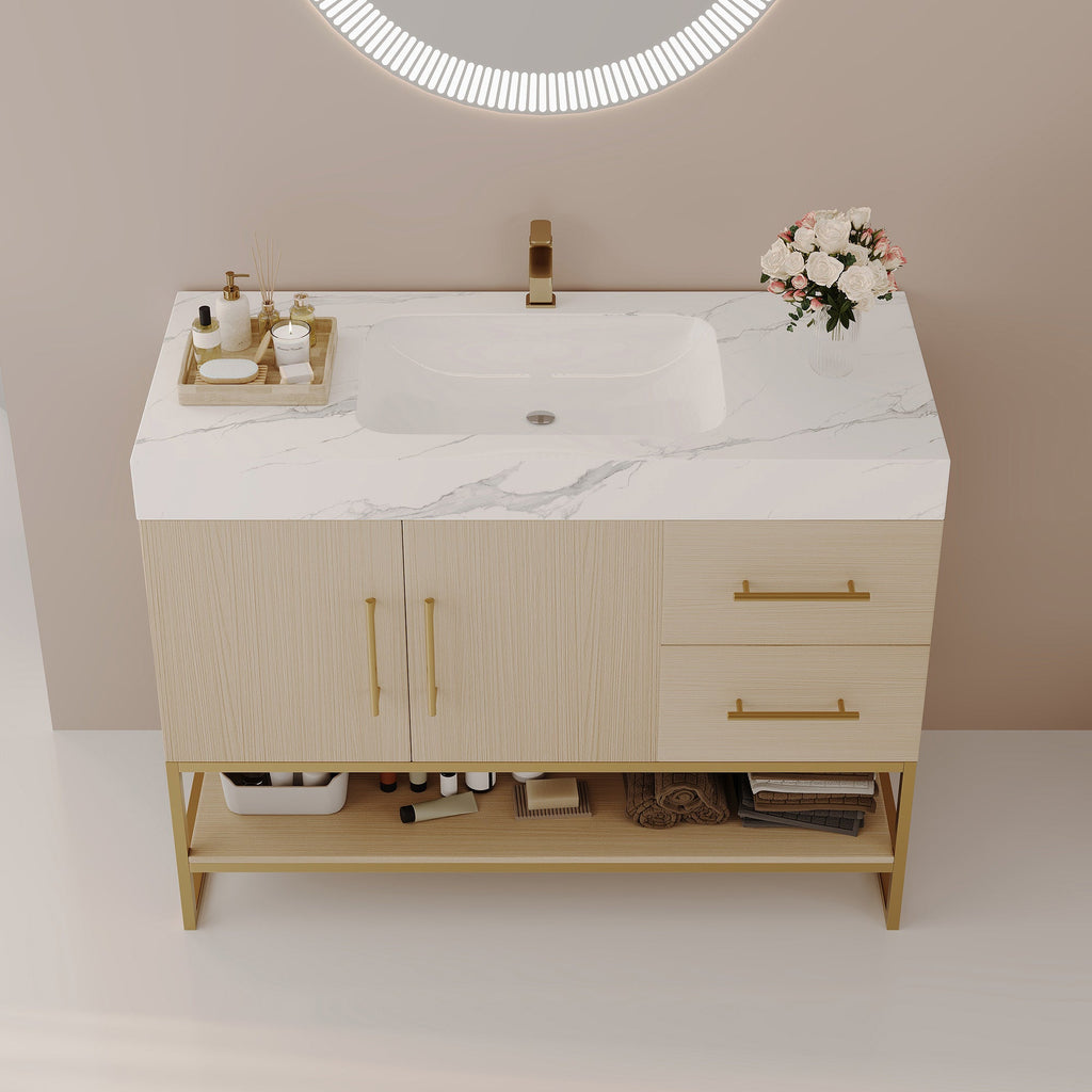 36' Modern Free-Standing Bathroom Vanity with Seamless Ceramic Sink & Sintere...
