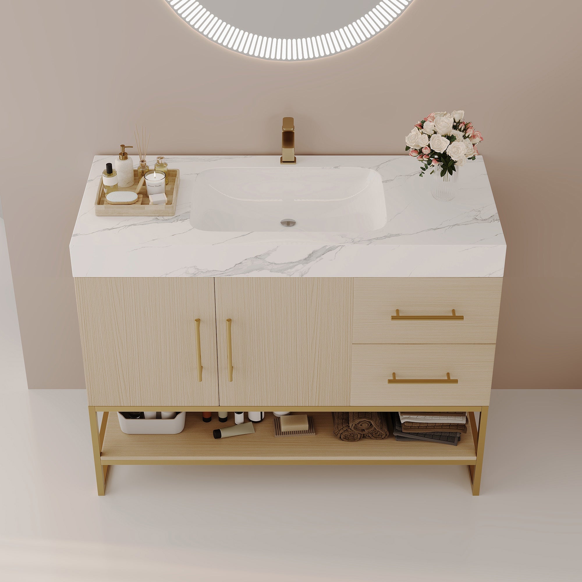 36' Modern Free-Standing Bathroom Vanity with Seamless Ceramic Sink & Sintere...