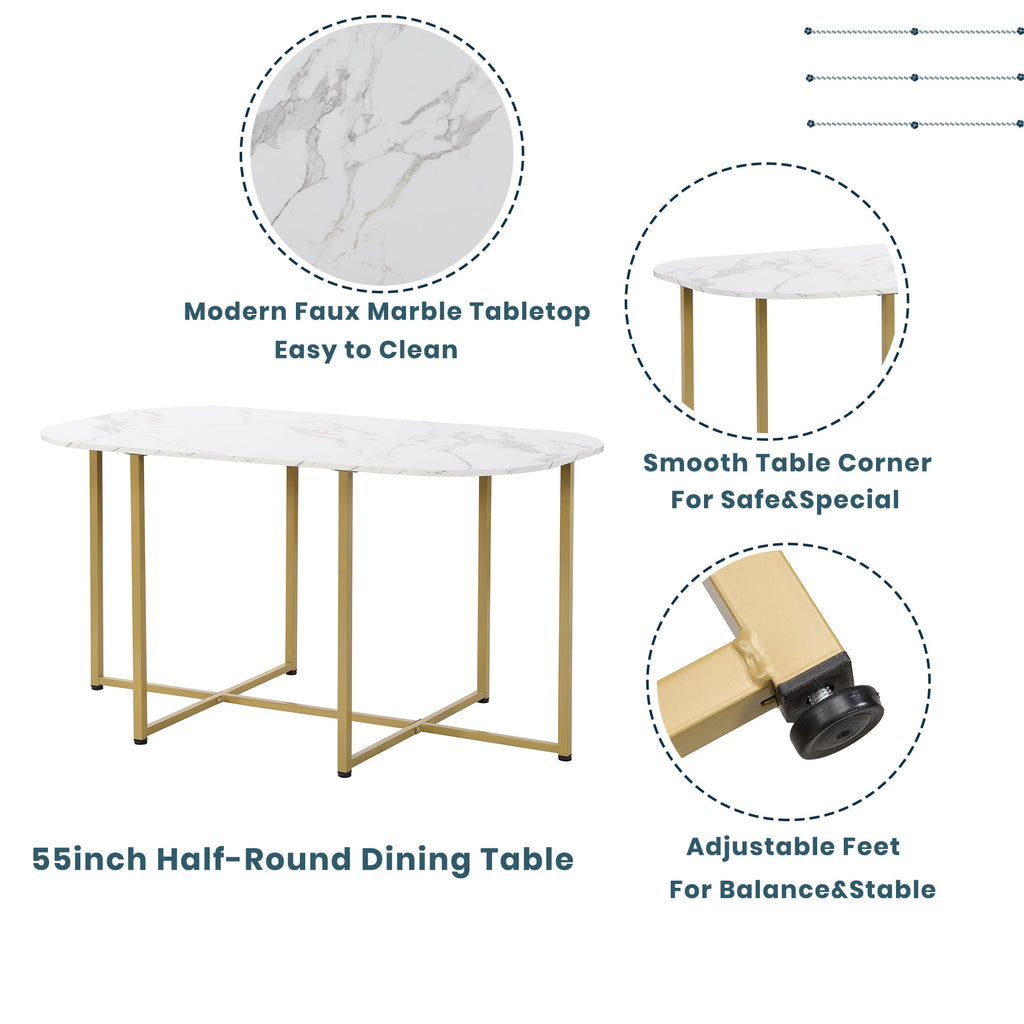 Modern 7-Piece Dining Table Set with Faux Marble Compact 55 In Kitchen Table Set for 6