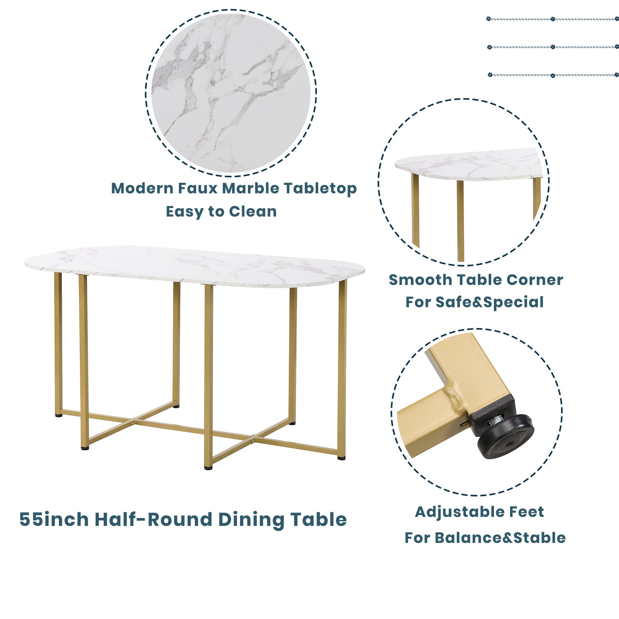 Modern 7-Piece Dining Table Set with Faux Marble Compact 55 In Kitchen Table Set for 6