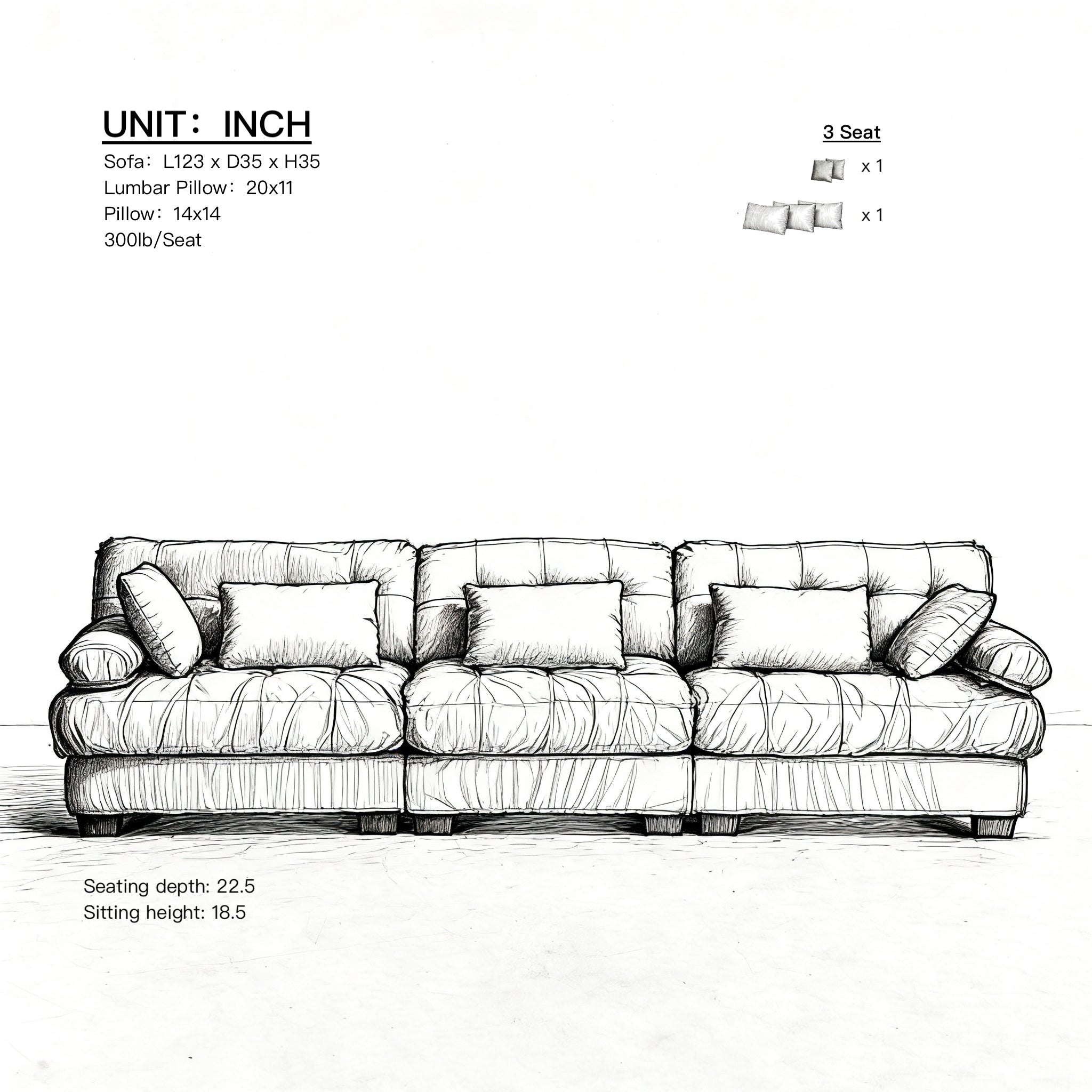 Sectional Sofa Cloud Modular Flannelette Beige 3 Seat 123 In 5 Pillows