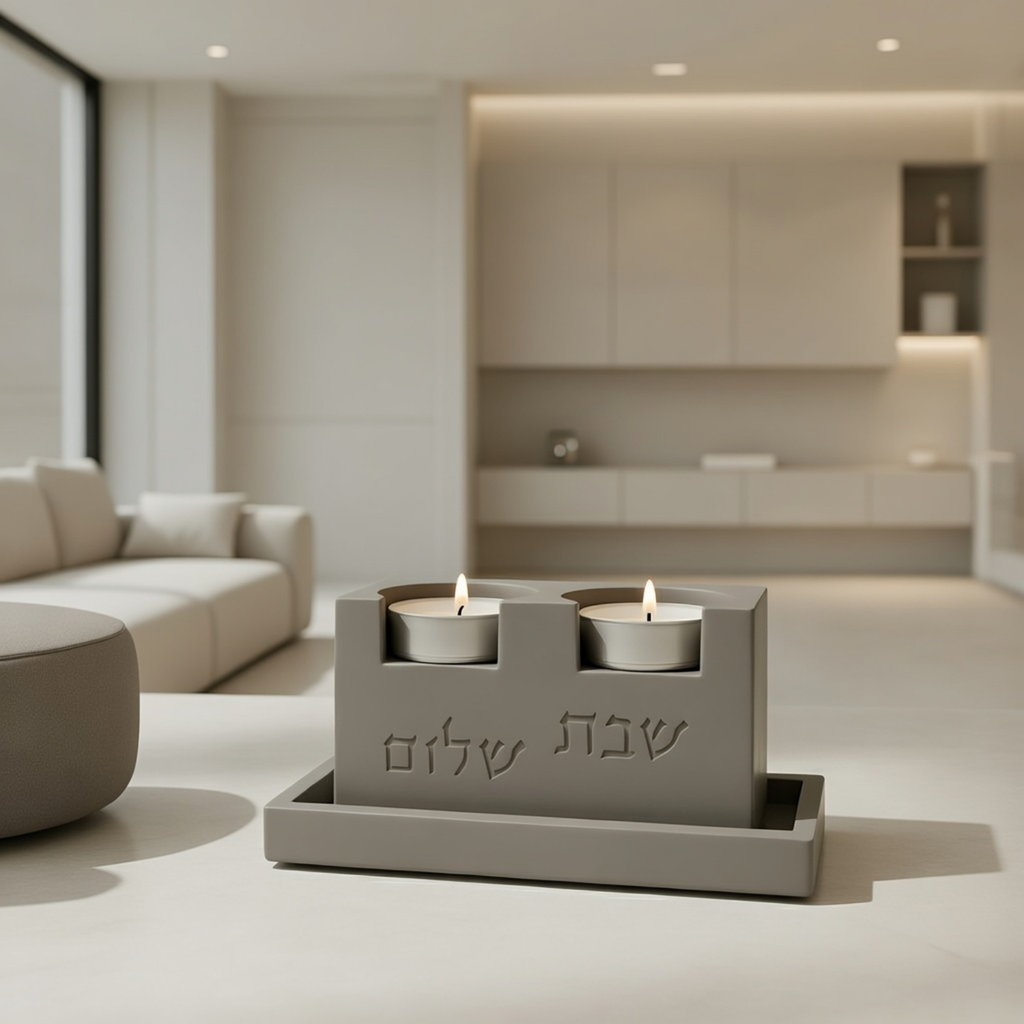 Set of Candle Holders for Shabbat with an elegant concrete tray - Urban Shabbat Series