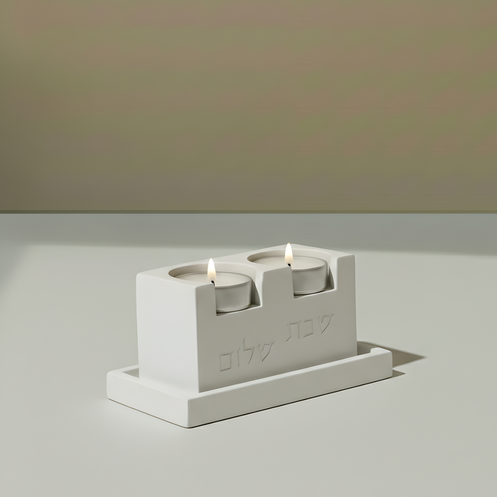 Elegant Shabbat Candle Holders Set with Concrete Tray - Urban Shabbat Series