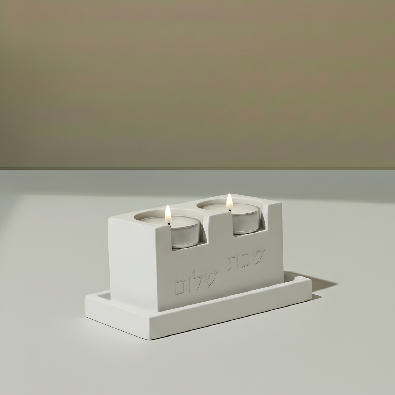Elegant Shabbat Candle Holders Set with Concrete Tray - Urban Shabbat Series