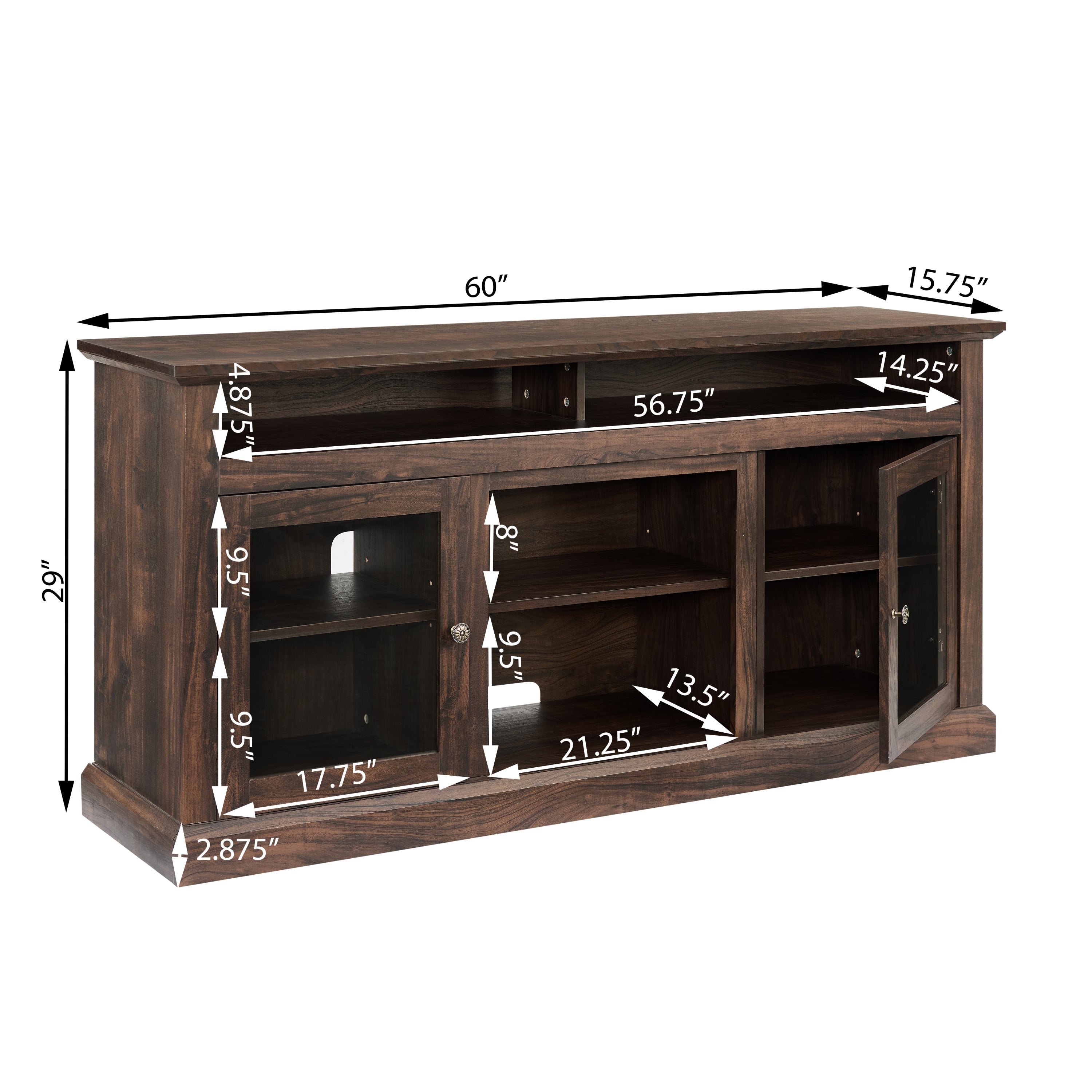 TV Stand Fireplace American Traditional Brown MDF 1400W Fits 65 In TV 60 In