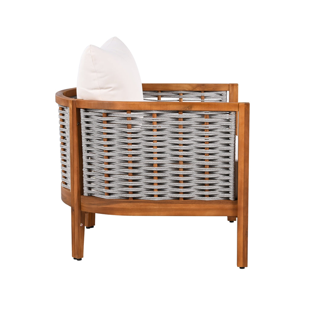 Outdoor Tub Chair Acacia Wood Rope Teak Beige Cushion Deep Seat 27in