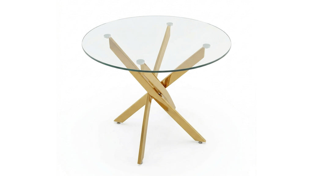 Round Glass Dining Table Set for 4, 35.5' Glass Dining Table with Gold Legs,
