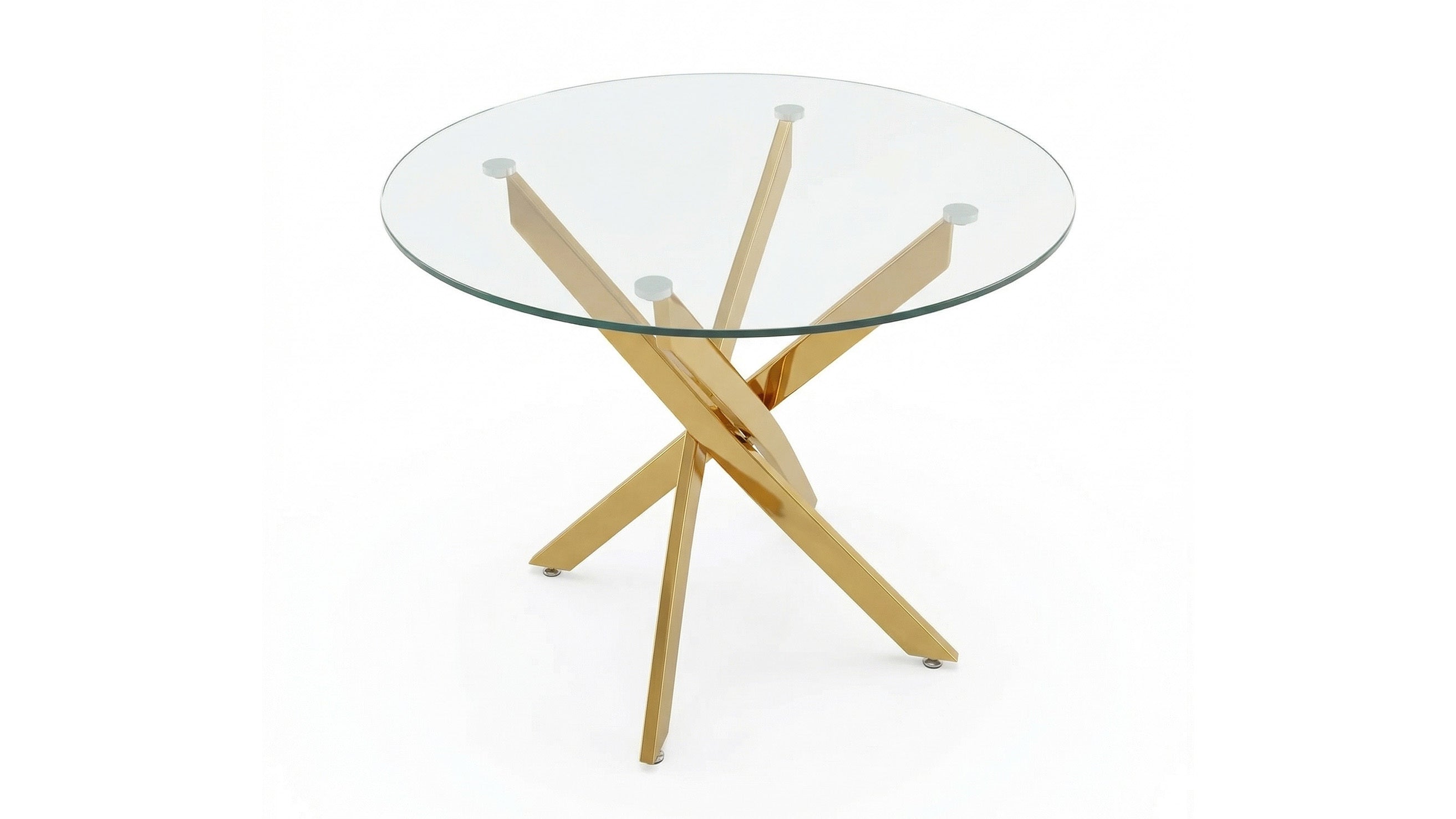 Round Glass Dining Table Set for 4, 35.5' Glass Dining Table with Gold Legs,