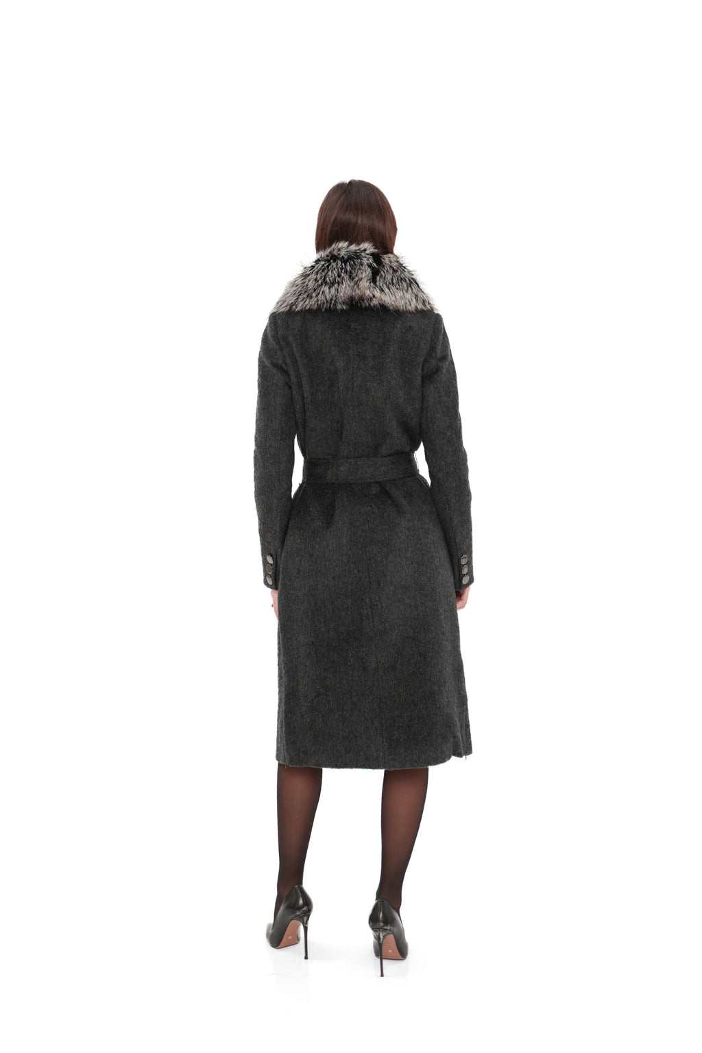 Genuine Silver Fox Cashmere Blend Coat