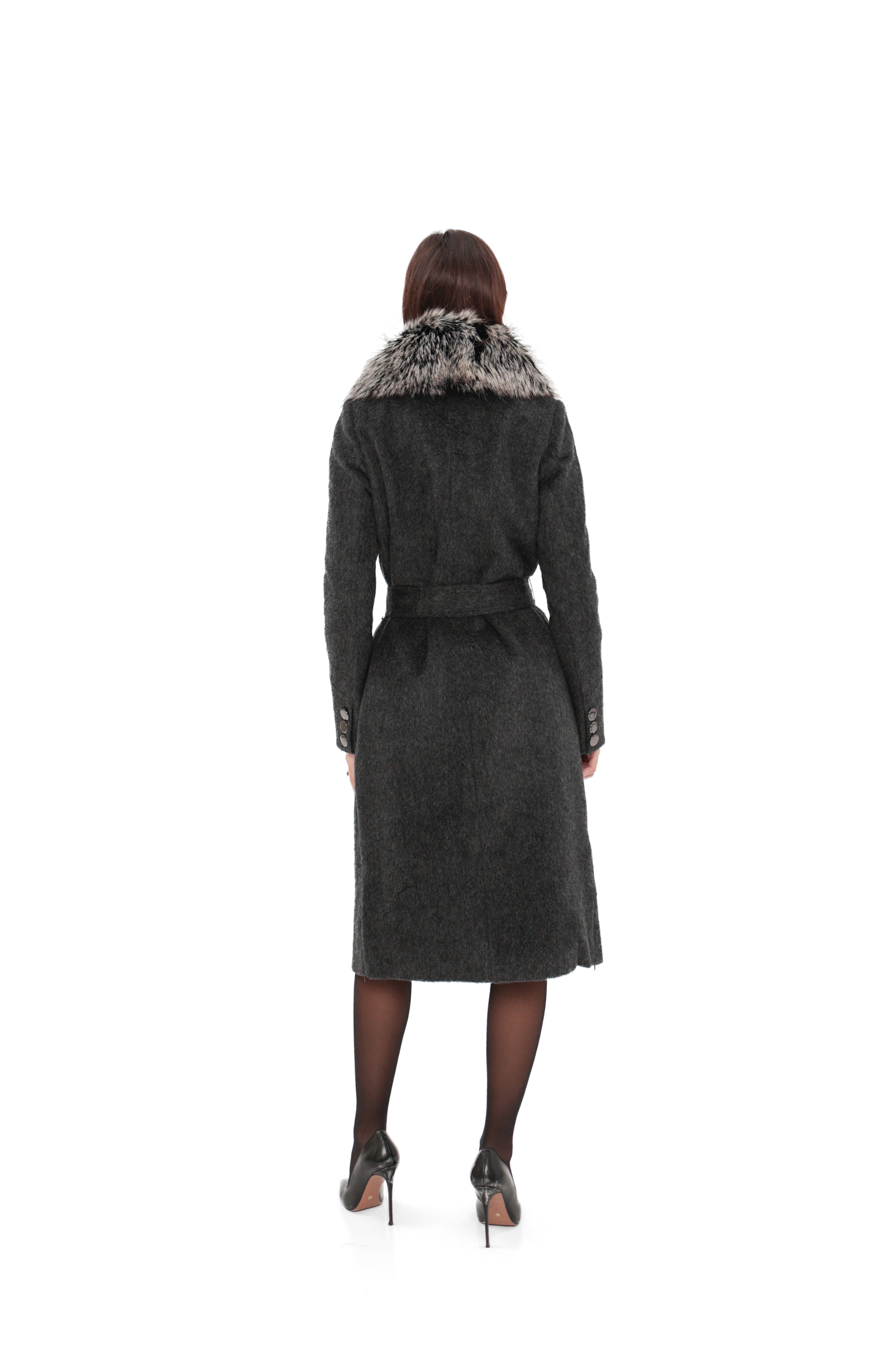 Genuine Silver Fox Cashmere Blend Coat