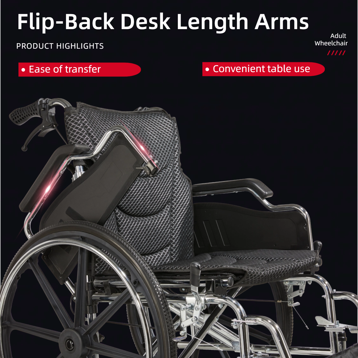 Wheelchair Manual Transport Folding Carbon Steel 20 In Seat Quick Release