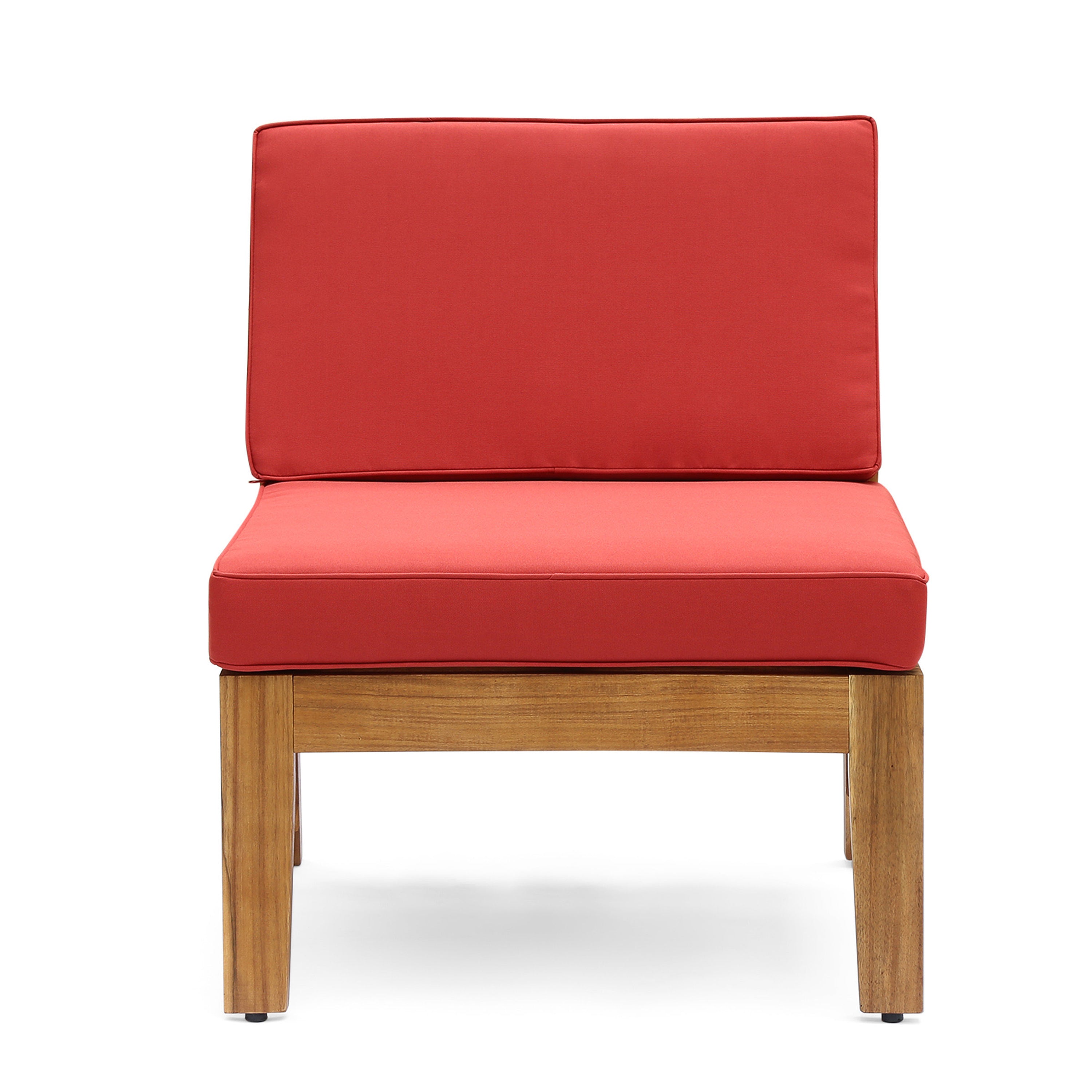 Outdoor Sectional Set Acacia Wood Teak Red Cushions 8 Seat Slatted