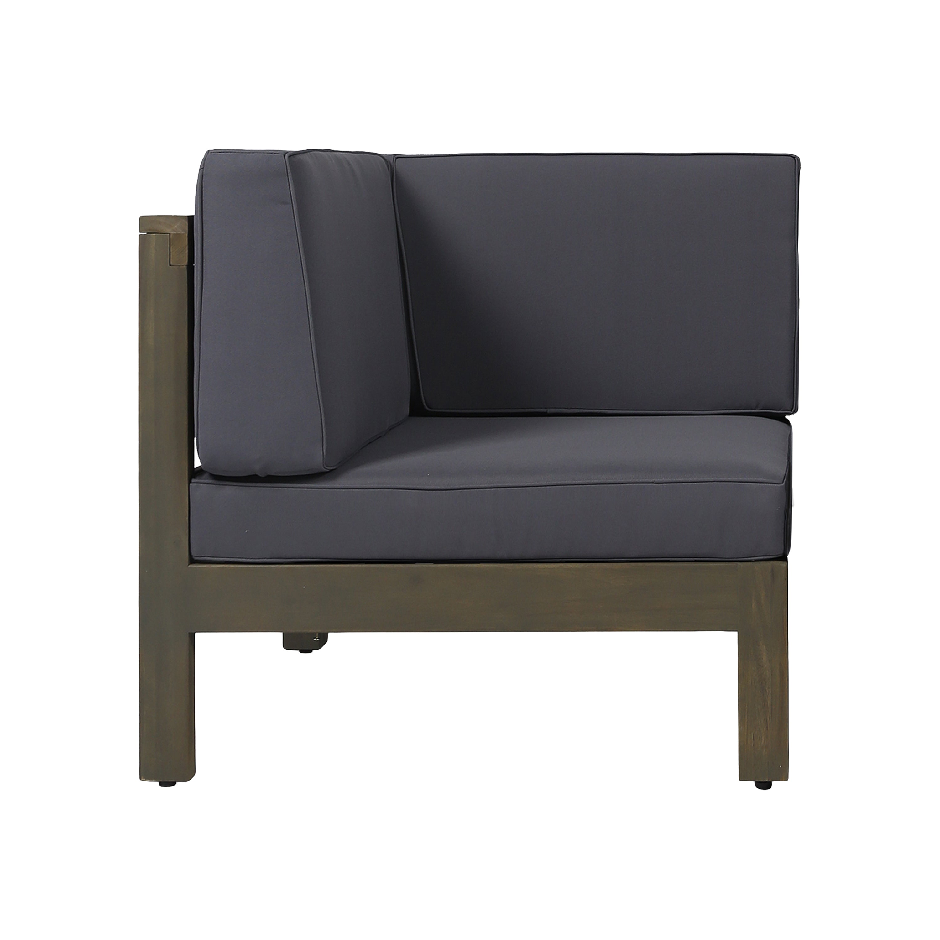 Contemporary 3-Piece Sofa Set with Water Resistant Cushions, Dark Grey, Acacia Wood Frame