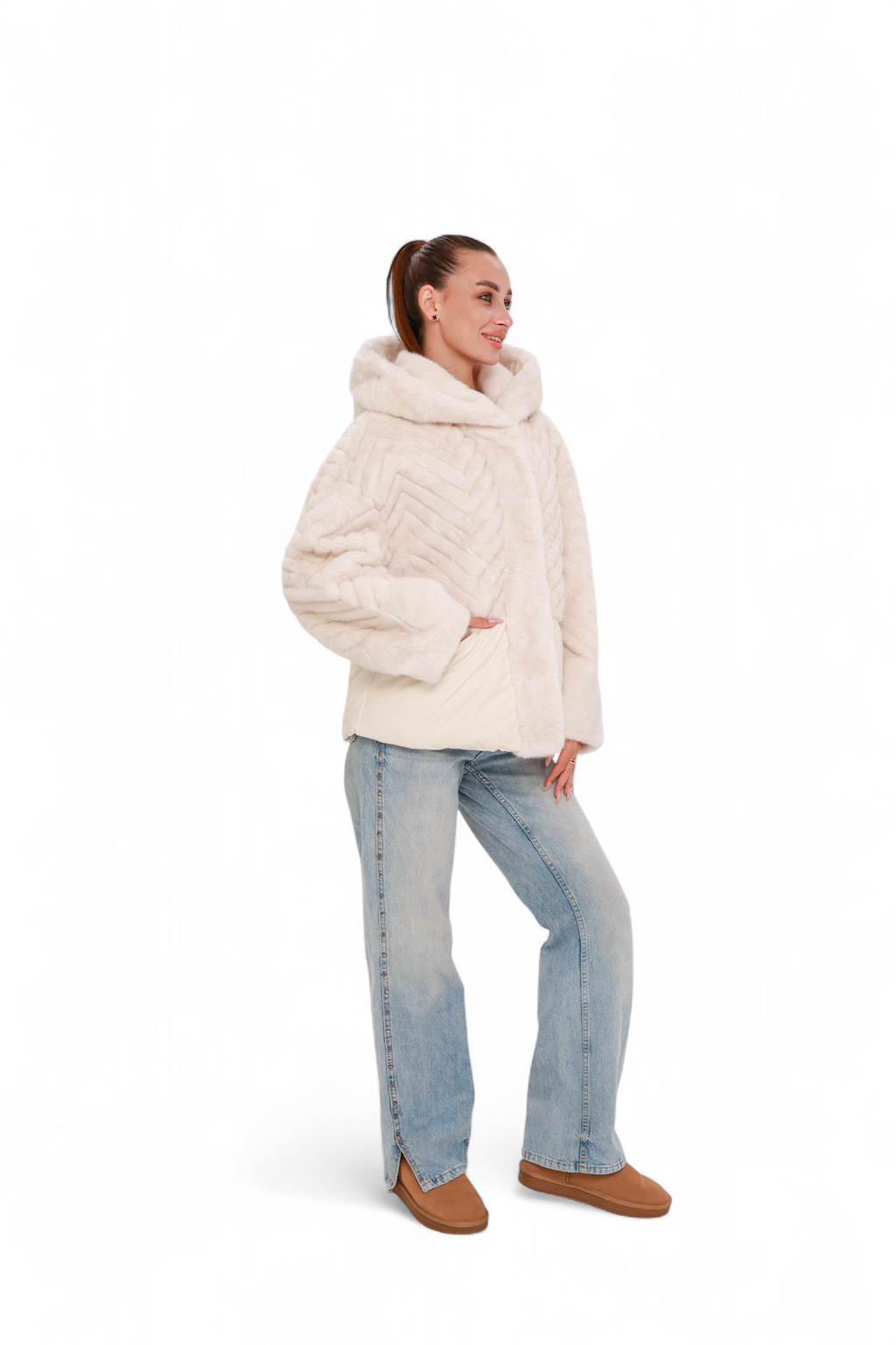 Montana Eco-Fur Down Fill Coat in Ivory