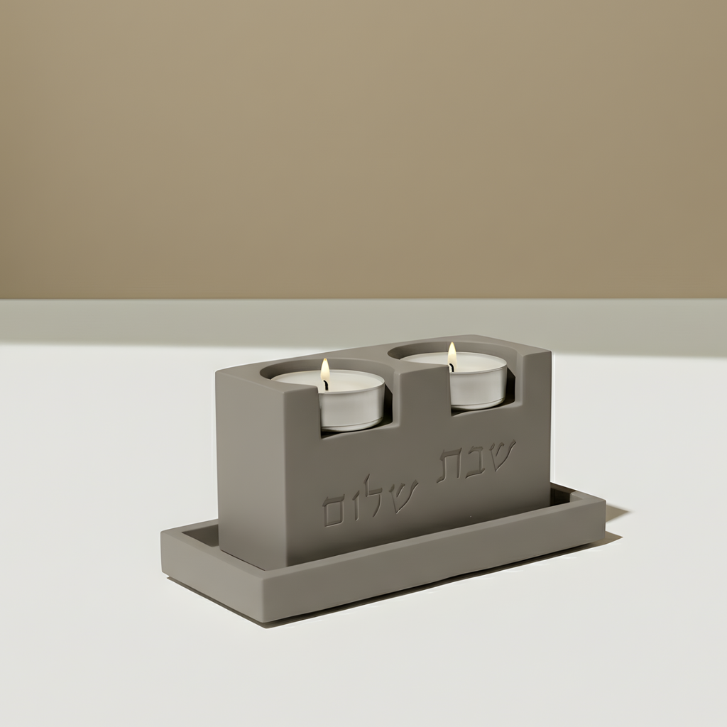 Set of Candle Holders for Shabbat with an elegant concrete tray - Urban Shabbat Series