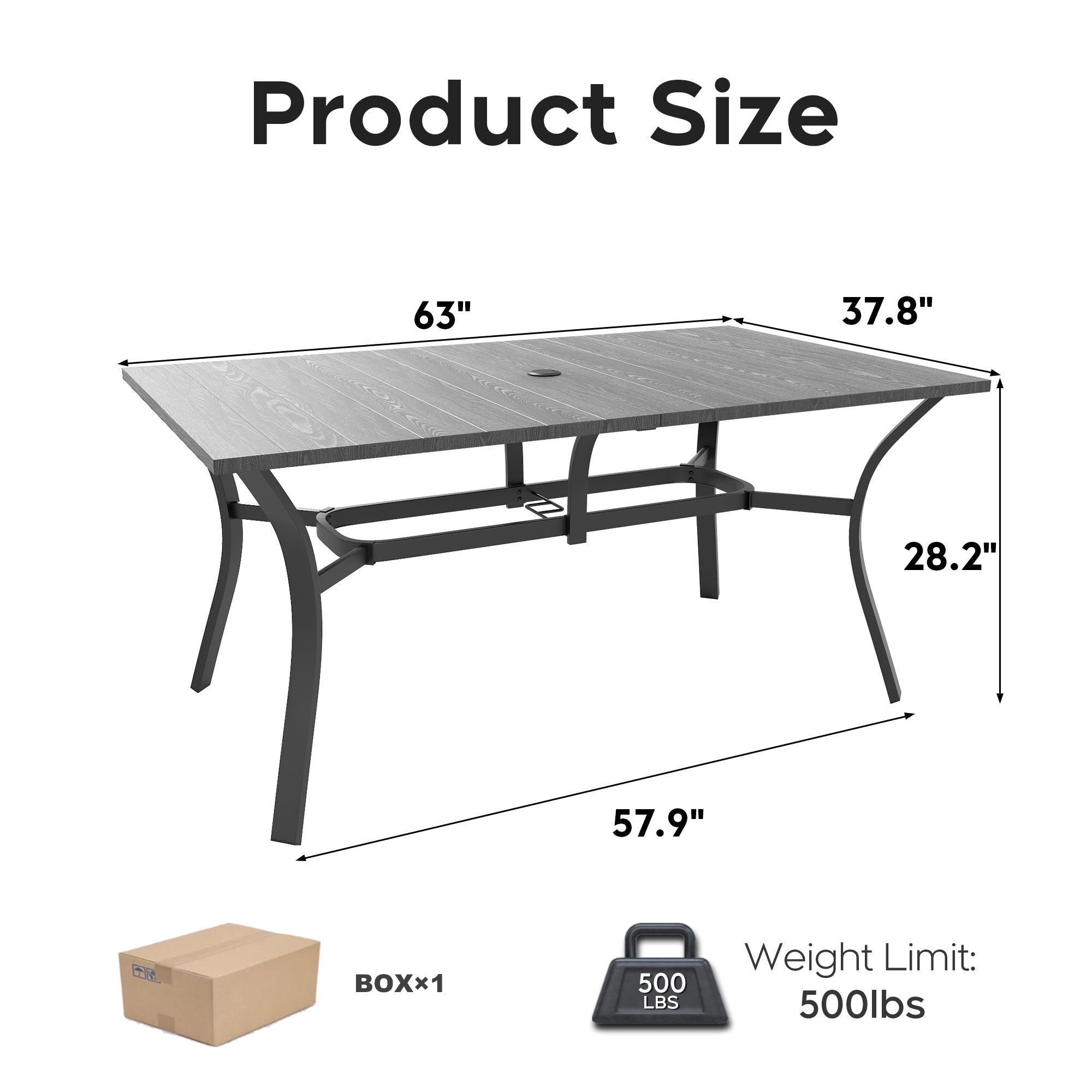 7-Piece Outdoor Patio Dining Set, 63' x 38' Rectangular Wood-Grain Metal Table