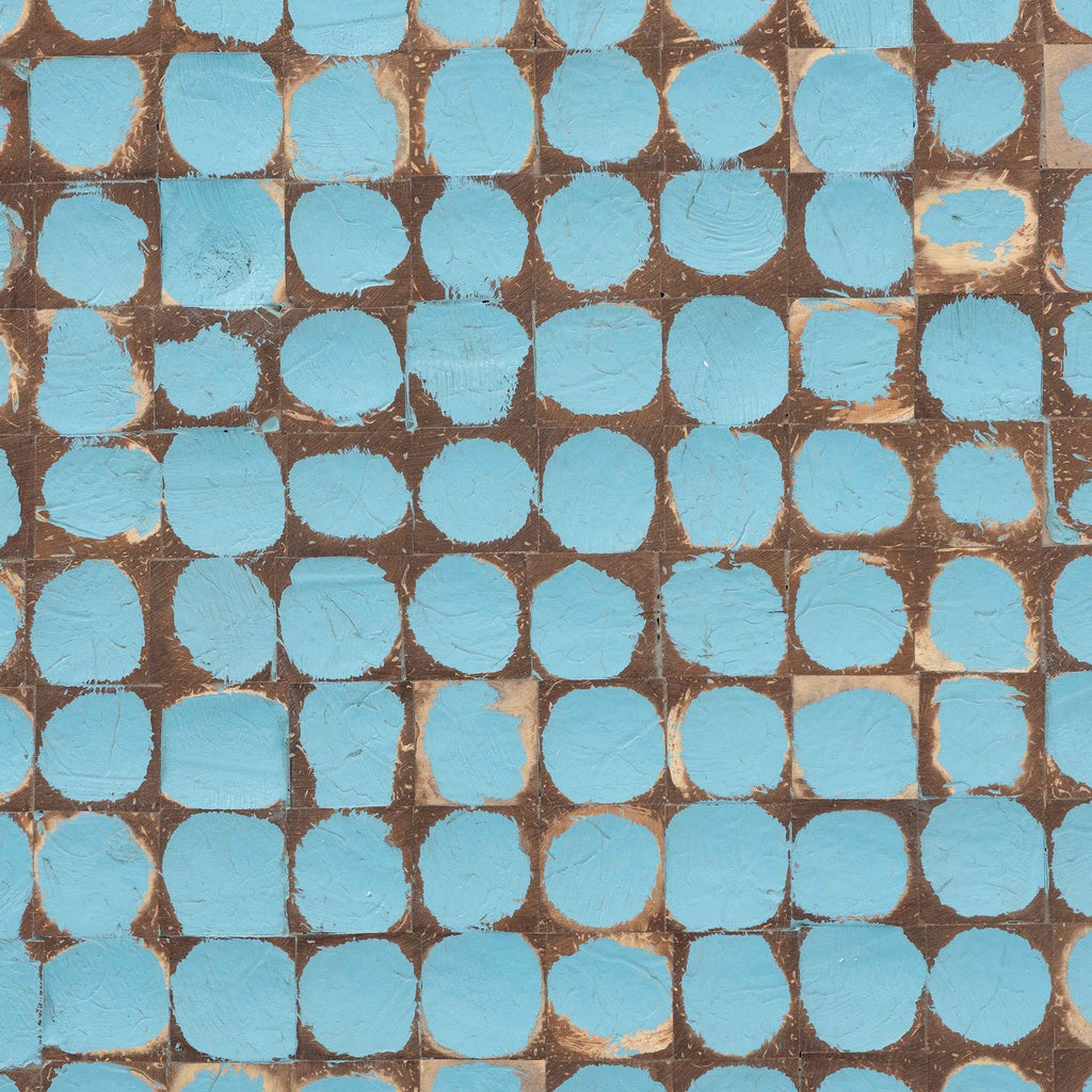 Bohemian Sky Blue Coconut Shell and Acacia Wood End Table