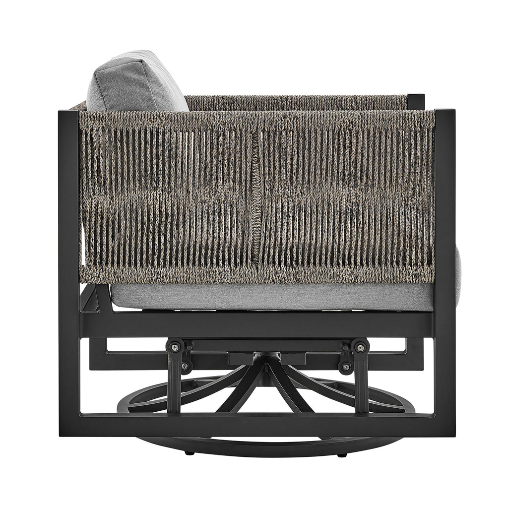 Outdoor Swivel Glider Lounge Chair Aluminum Black Gray Cushion 360 Degree