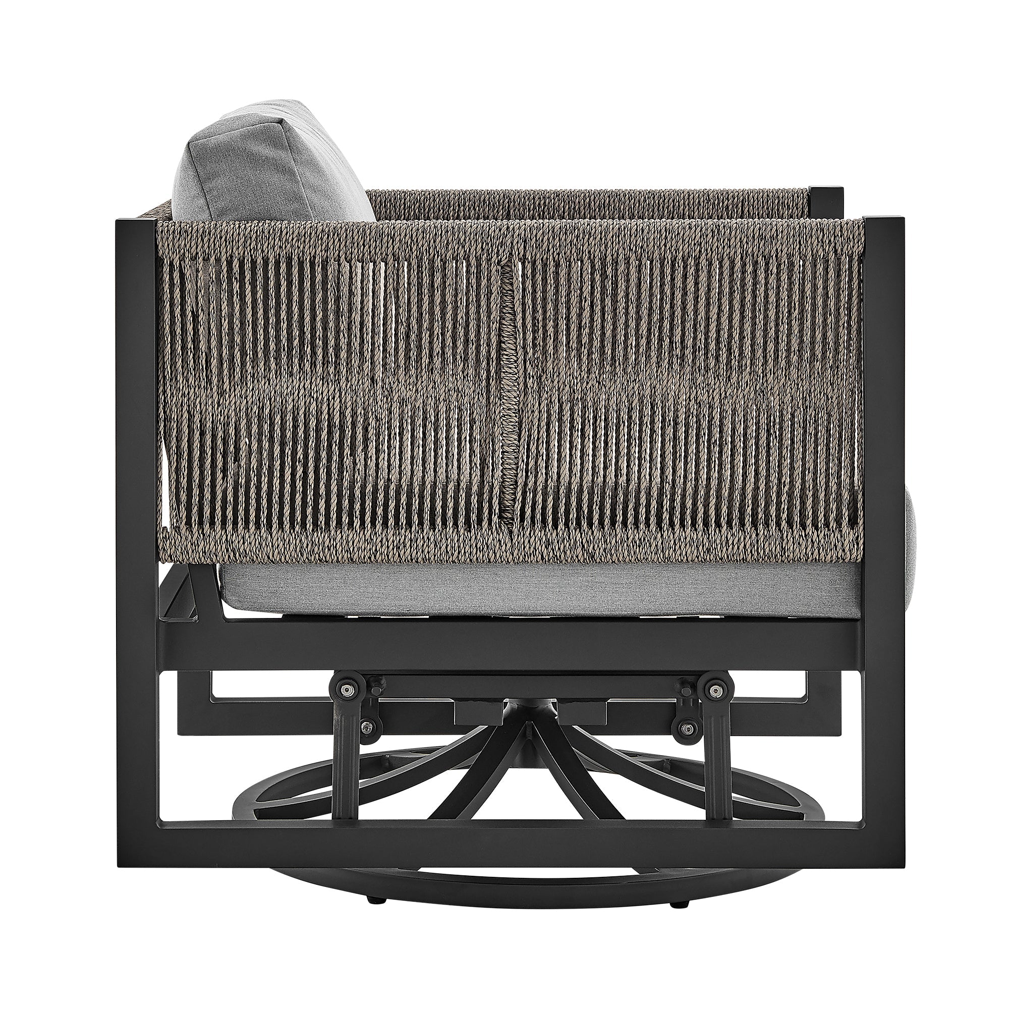 Outdoor Swivel Glider Lounge Chair Aluminum Black Gray Cushion 360 Degree