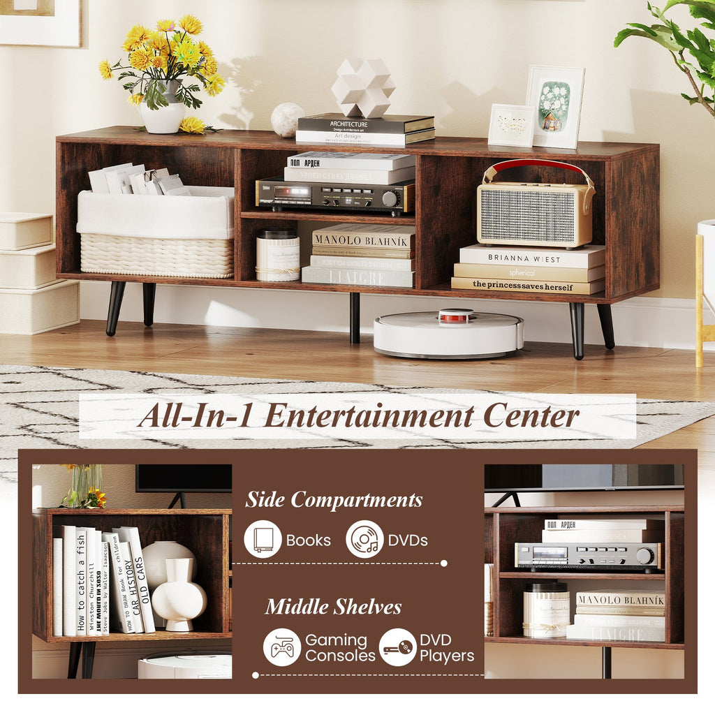 47.5 Inches TV Stand for 55-Inch TV with Compartments and Metal Legs