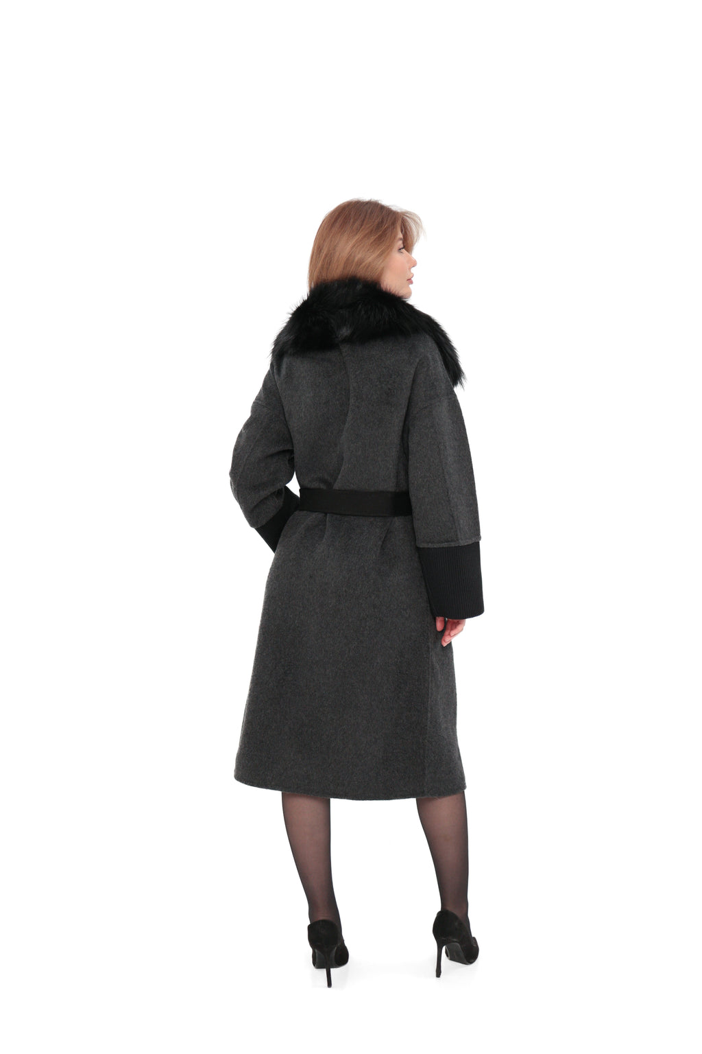 Boston Genuine Silver Fox Cashmere Blend Double-Face Coat in Graphite