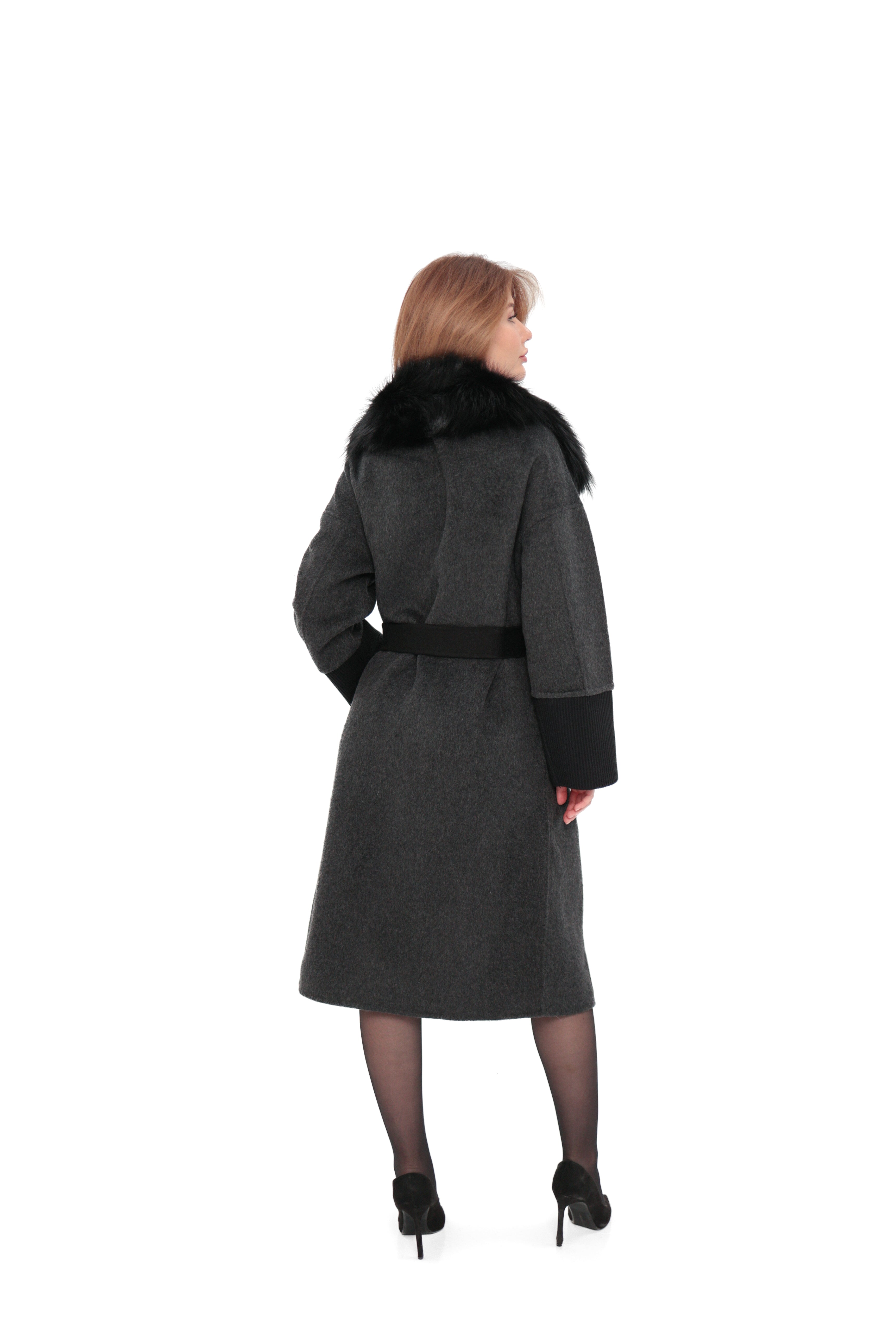 Boston Genuine Silver Fox Cashmere Blend Double-Face Coat in Graphite