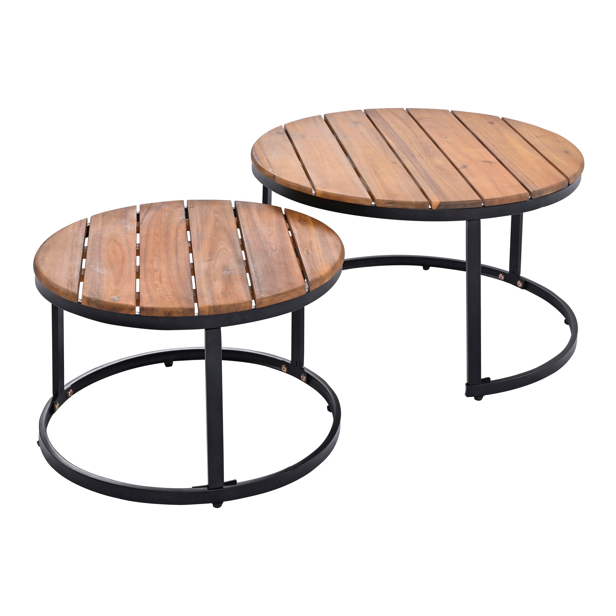Outdoor Sectional Set Acacia Wood Steel Gray with Nesting Tables