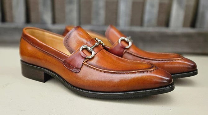 Burnished Calfskin Slip-On Loafer Cognac