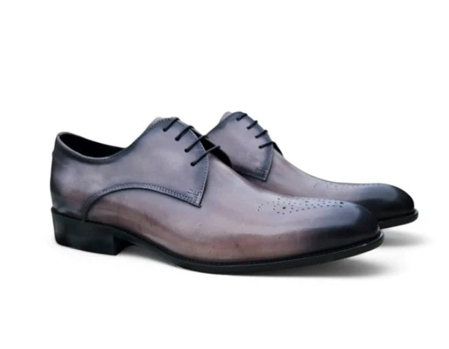 Burnished Calfskin Lace-Up Oxford Grey