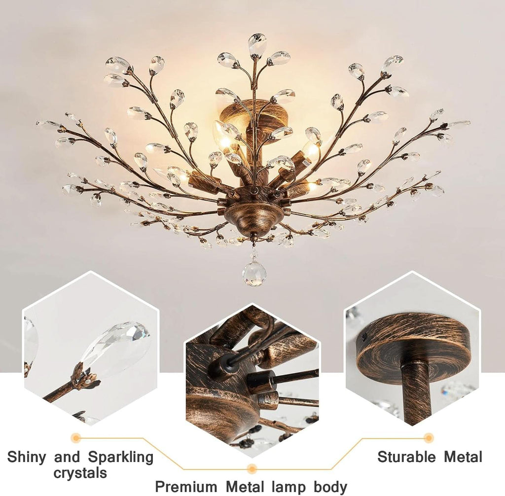 Bronze Five Light Vintage Crystal Chandelier Dimmable