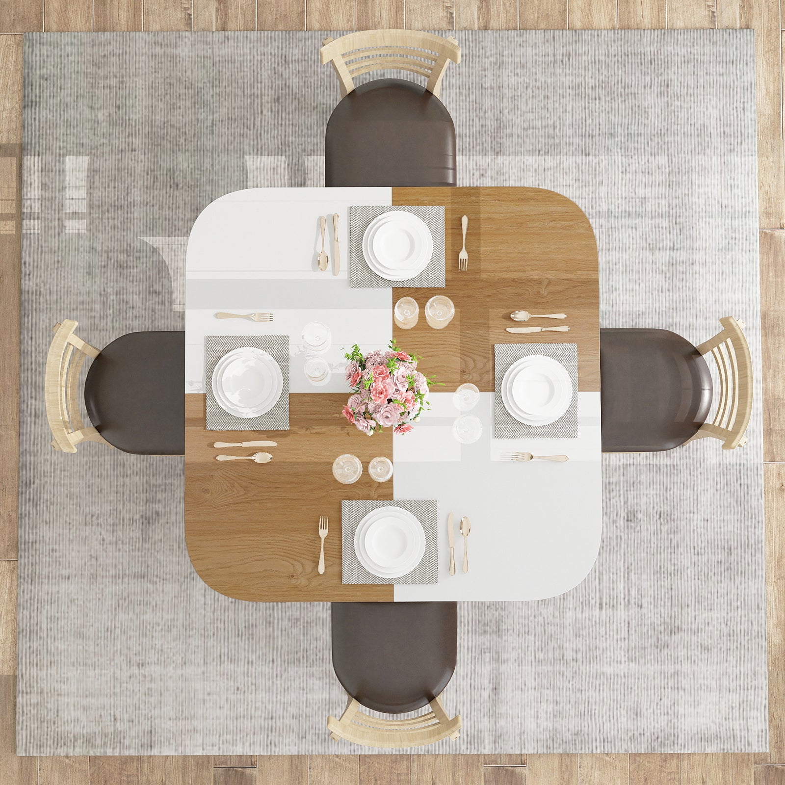 47.5 inch Modern Dining Table Square Kitchen Table with Mix-colored Tabletop