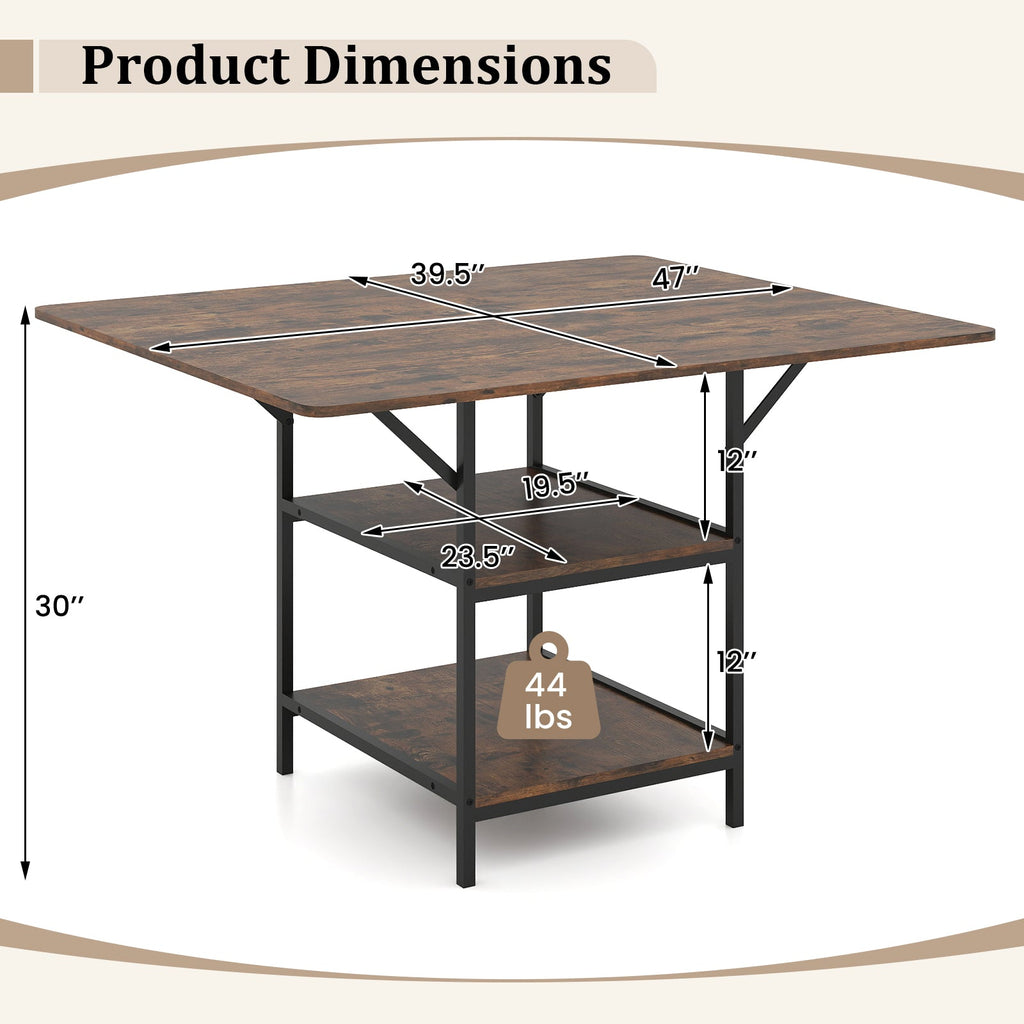 47 Inch Rectangular Dining Table with 2 Open Storage Shelves and Sturdy Metal Legs for 4-6