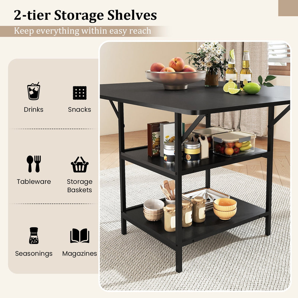 47 Inch Rectangular Dining Table with 2 Open Storage Shelves and Sturdy Metal Legs for 4-6