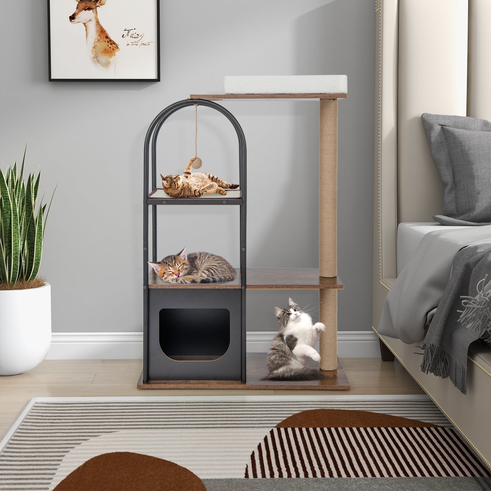 47 Inch Tall Cat Tree Tower Top Perch Cat Bed with Metal Frame