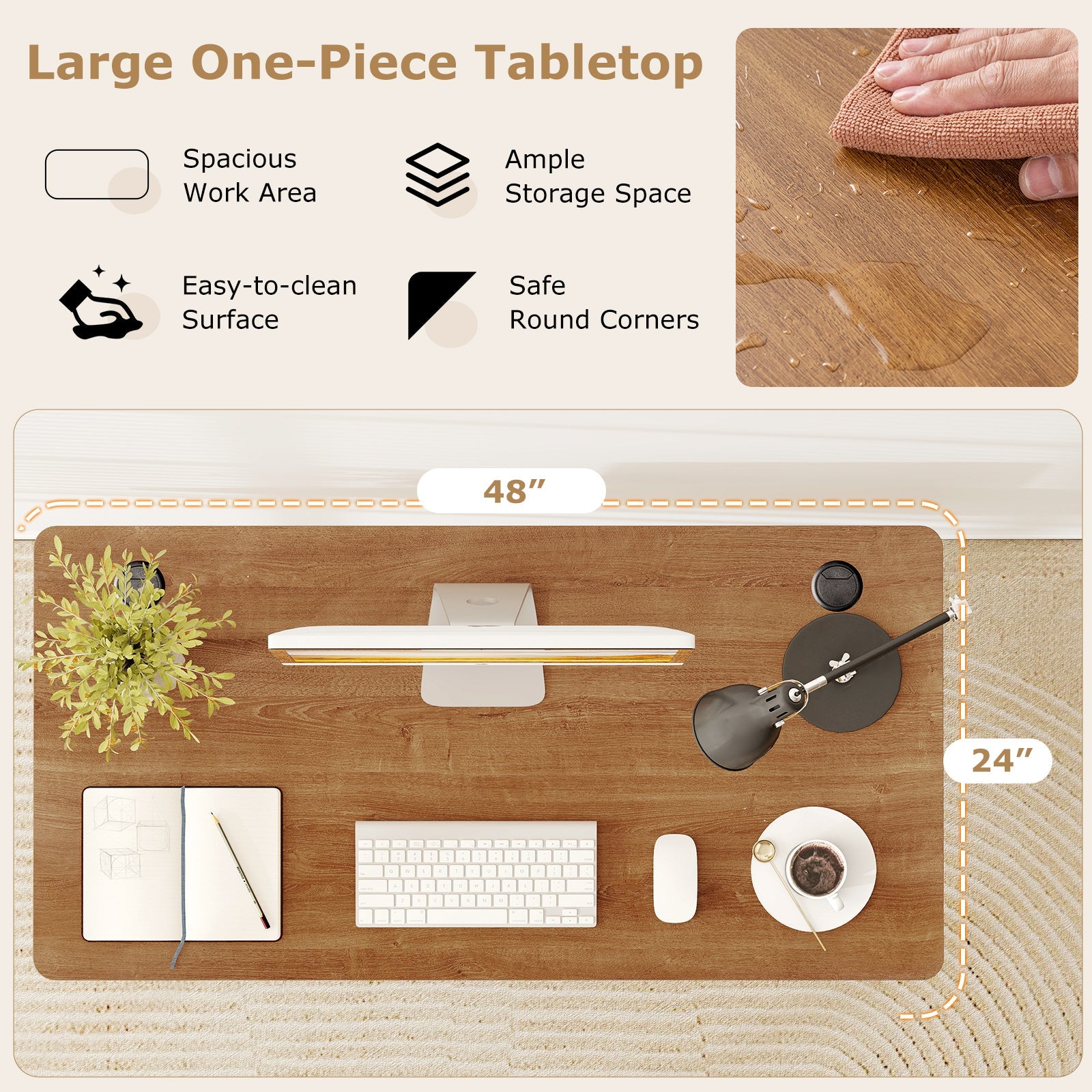 47‚Äù x 24‚Äù Universal Tabletop for Standard and Standing Desk Frame