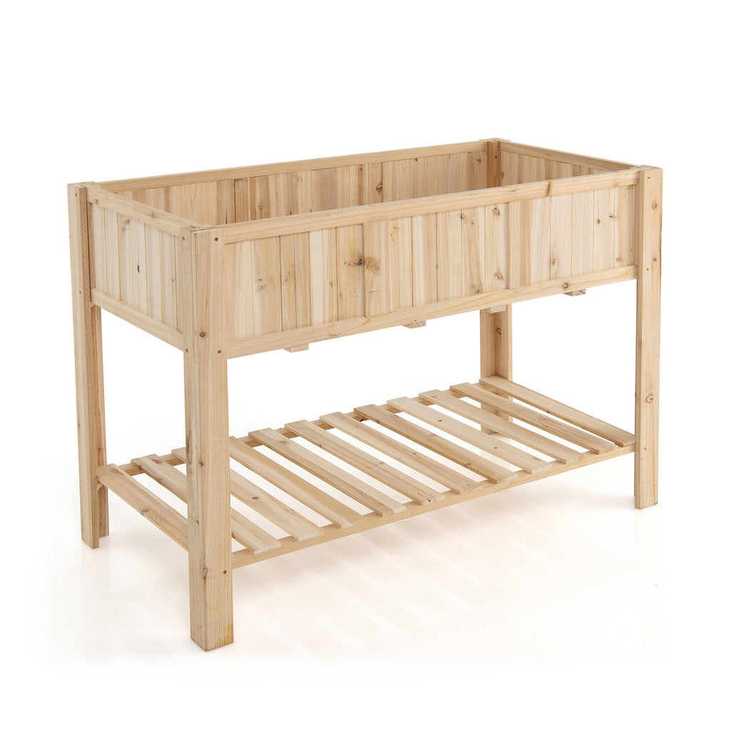 47 Inch Wooden Raised Garden Bed with Bottom Shelf and Bed Liner