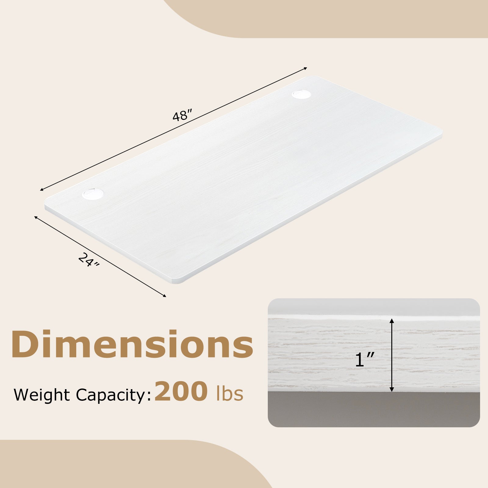 47‚Äù x 24‚Äù Universal Tabletop for Standard and Standing Desk Frame