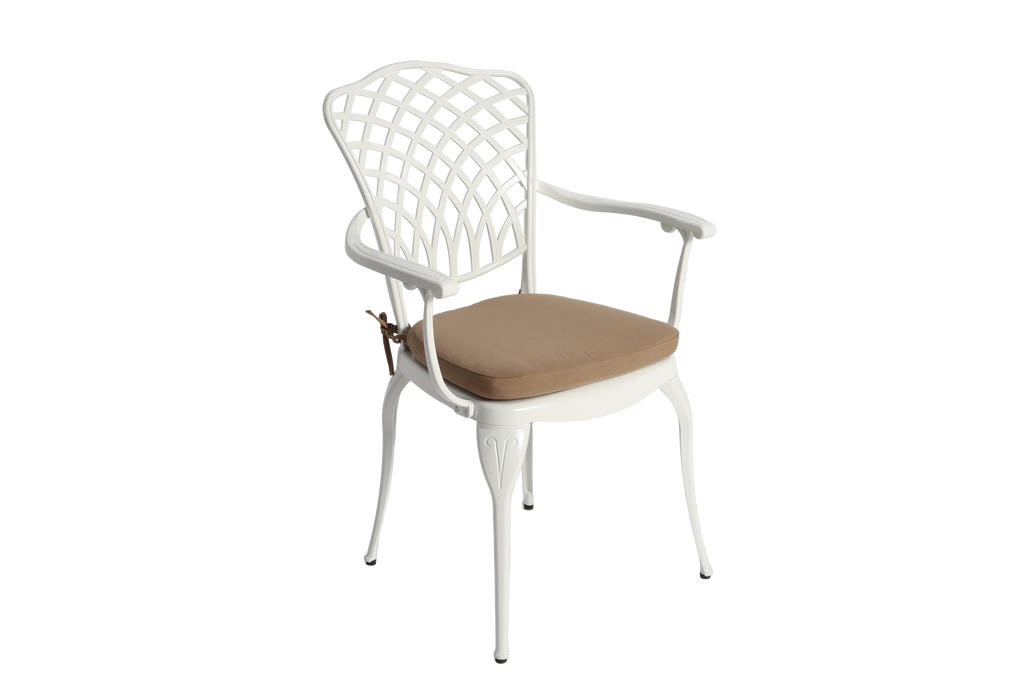 Outdoor Bistro Set Cast Aluminum White 3 Piece Umbrella Hole Cushions