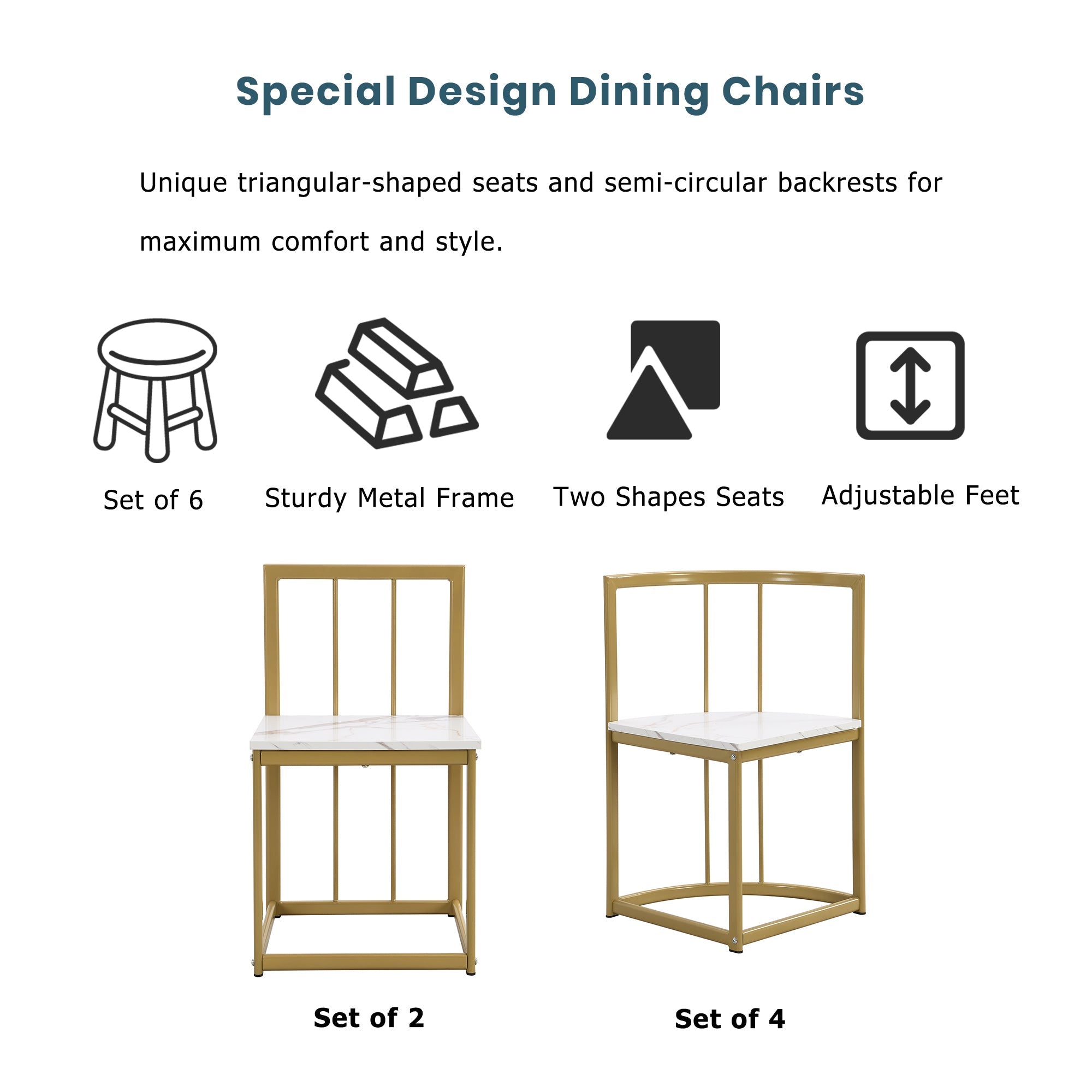Modern 7-Piece Dining Table Set with Faux Marble Compact 55 In Kitchen Table Set for 6