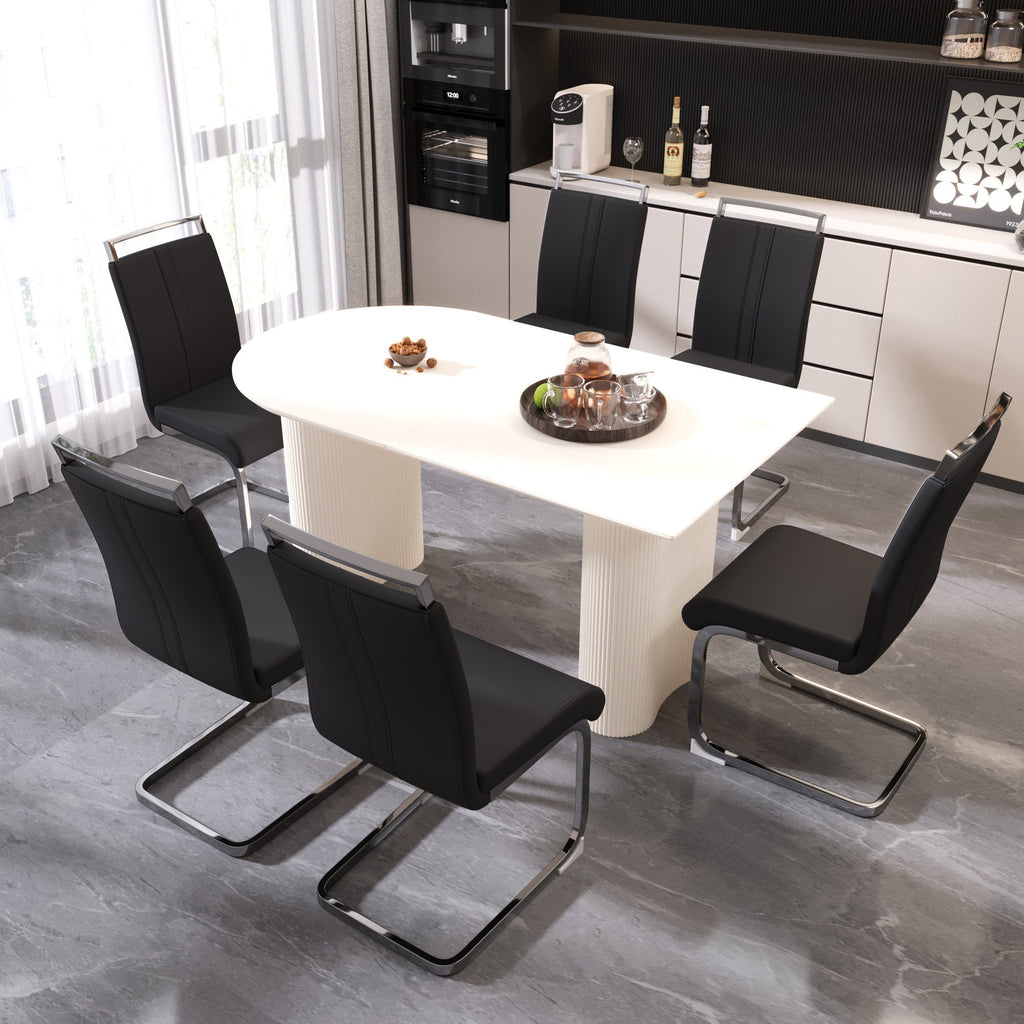 63 'medieval modern cream style MDF dining table and PU armless dining chair