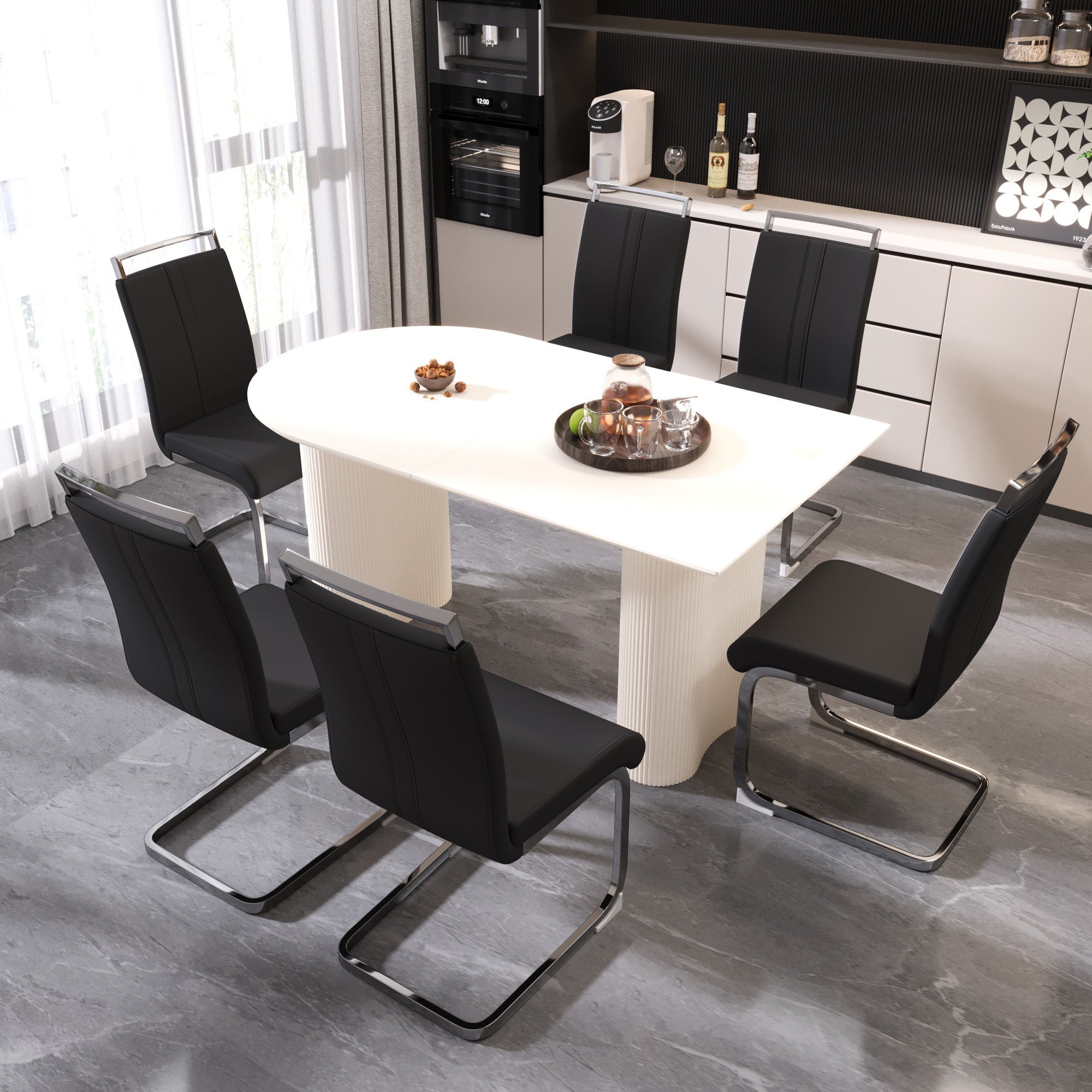 63 'medieval modern cream style MDF dining table and PU armless dining chair