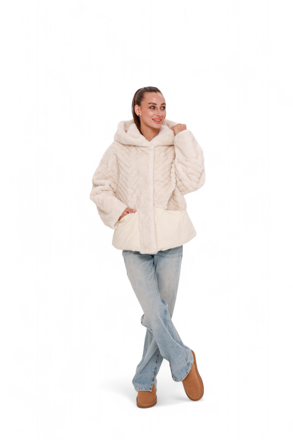 Montana Eco-Fur Down Fill Coat in Ivory