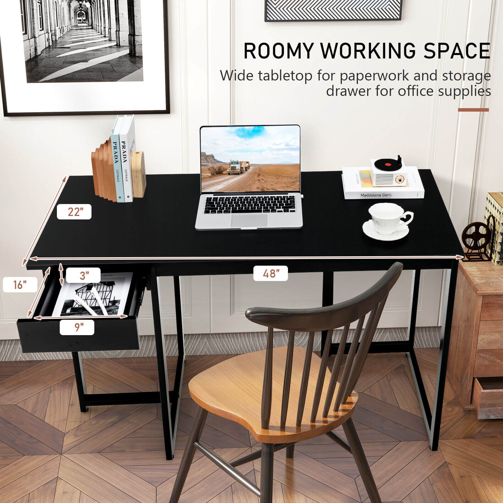 48 Inch Computer Desk with Metal Frame and Adjustable Pads