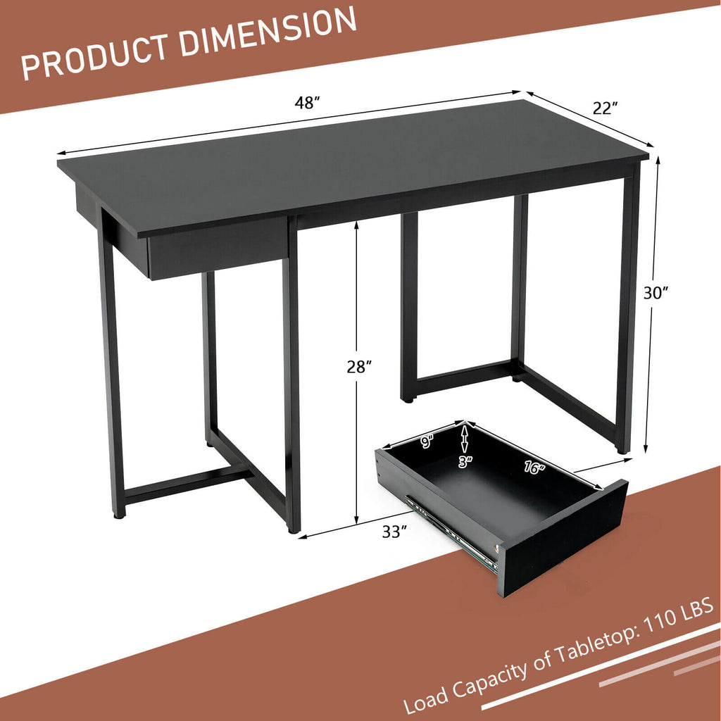 48 Inch Computer Desk with Metal Frame and Adjustable Pads
